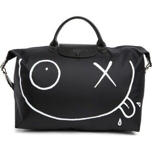 Longchamp X Andre Le Pliage 18 Large Nylon Travel Satchel Tote Bag Black New